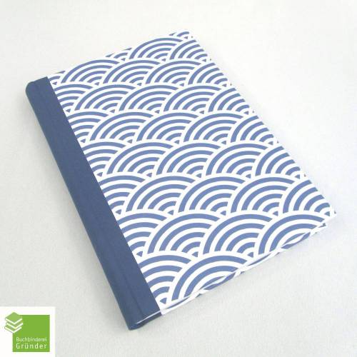 Notizbuch, blau Wellen, japanisches Muster, DIN A5, 150 Blatt, handgefertigt