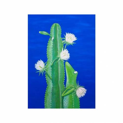 Kaktusfrosch Leinwanddruck, Kaktus, Kaktus Bild, Kakteen, Sukkulenten, witziges Bild, Bild als Geschenk, Frosch, Froschbild, Kinderzimmer