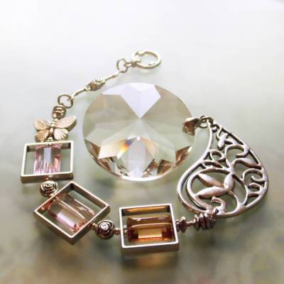 Sonnenfänger zarte Rose, Suncatcher mit Regenbogen Kristall Längenauswahl SF-S-5