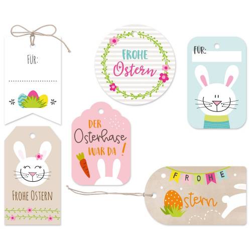 Geschenkanhänger Set Ostern Osterhase Osterei 12er Set mit Befestigungsschnur