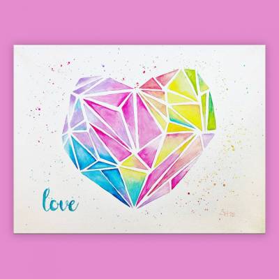 geometrisches Herz handgemalt - Einzelstück, 30x40cm