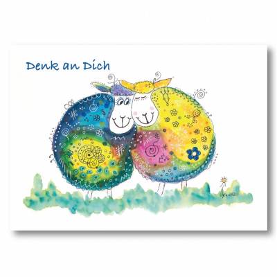 Postkarte "Denk an Dich", Grußkarte mit süßen Schafen