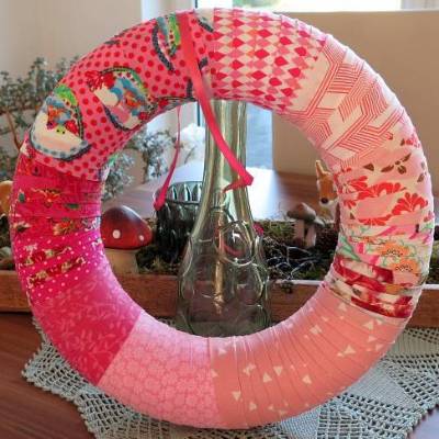 Türkranz Landhaus Patchwork Kranz rosa pink Dekokranz Einzelstück Shabby