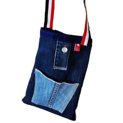 Jeans-Upcycling: Handgemachte Stofftasche aus Marken-Jeans mit langen Henkeln – Jeanstasche Unikat