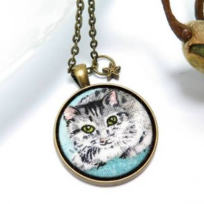 Romantische Kette mit Anhänger Katze Herz Halskette