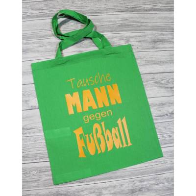 Witziger Einkaufsbeutel Einkaufstasche Tasche Jutebeutel Baumwolltasche Spruch Statement 'Tausche Mann gegen Fußball'
