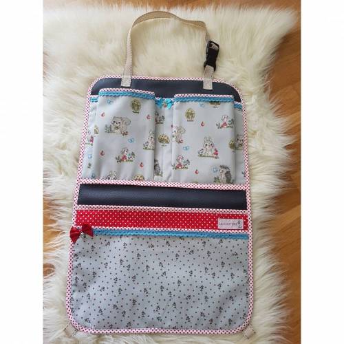 Autoutensilo Organizer für Mädchen & Kinder – Häschen/Igel Motiv, Handgemacht, Viele Fächer, Waschbar