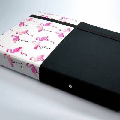 Organizer DIN A4 Schreibmappe Ordner Ringbuchordner Ringbuch Flamingo dots Filz vegan schwarz weiß B-Ware