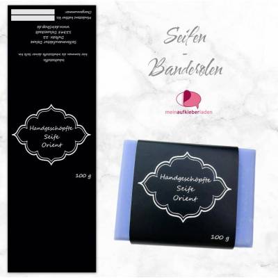 8 Seifenbanderolen: Orient schwarz silber - personalisierbar | mit transparente Klebepunkte