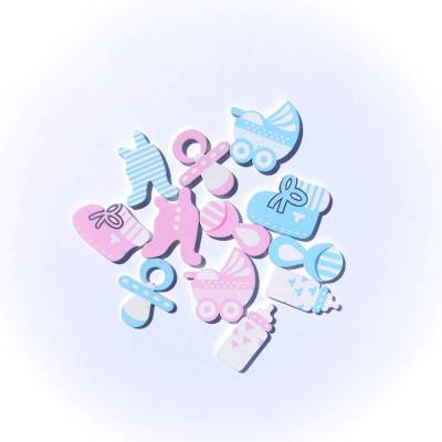Holzstreuer Baby rosa und hellblau 12-teilig