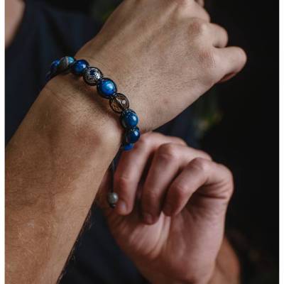 Herren Armband aus Edelsteinen Kyanit Labradorit Rauchquarz 925 Silber, Geschenk für Mann, LIMITED EDITION, 10 mm