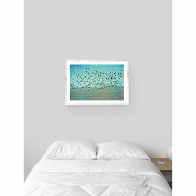 Vogelposter in Türkis und Grün, Gänse im Flug, Kunstdruck "Together", Wandbild, Poster im Vintage-Stil, 45x30 cm