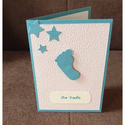 Glückwunschkarte " Zur Taufe " Blau , Babyfüßchen , Junge