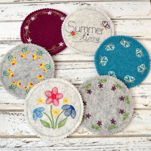 ITH Stickdatei Untersetzer Blumen 6 Motive 10x10cm