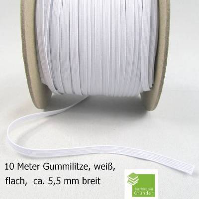 10 m Gummiband, weiß, flach, 5 mm, Elastikband, Bastelmaterial