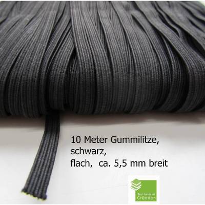 10 m Gummiband, schwarz, flach, 5 mm, Elastikband, Bastelmaterial