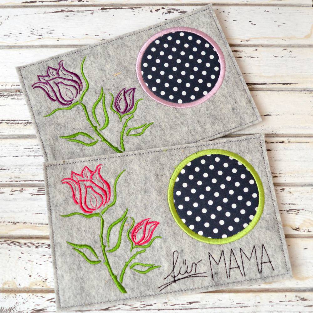 Stickdatei Untersetzer Rose MugRug 13x18cm und 13x20cm Bild 1