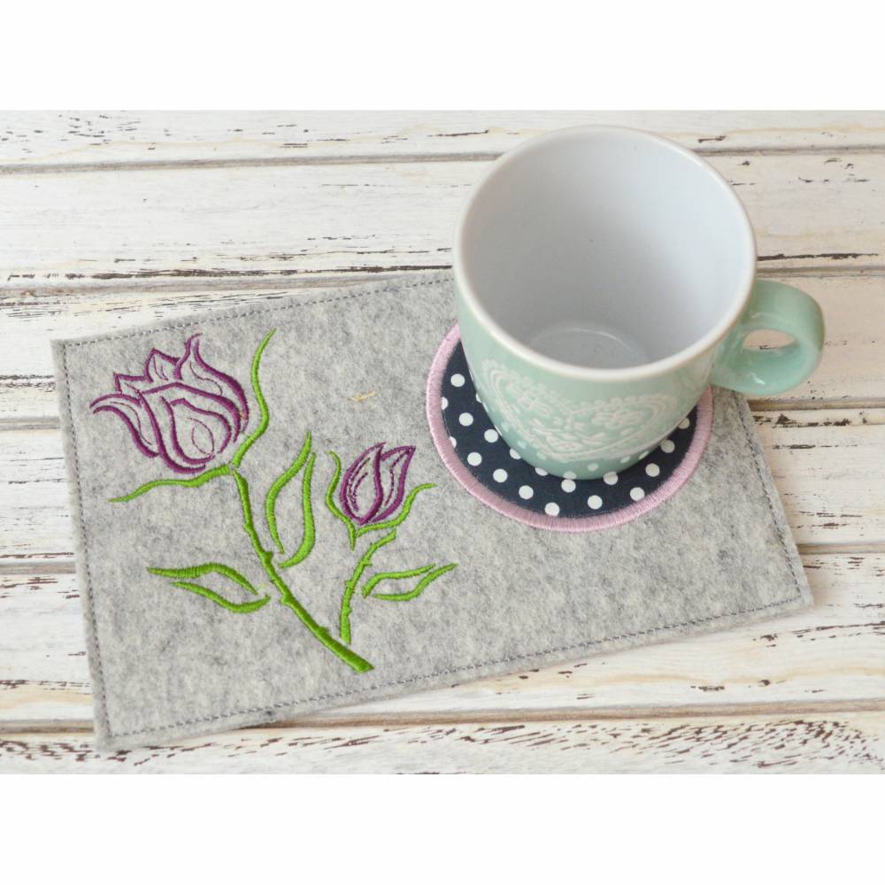 Stickdatei Untersetzer Rose MugRug 13x18cm und 13x20cm Bild 4
