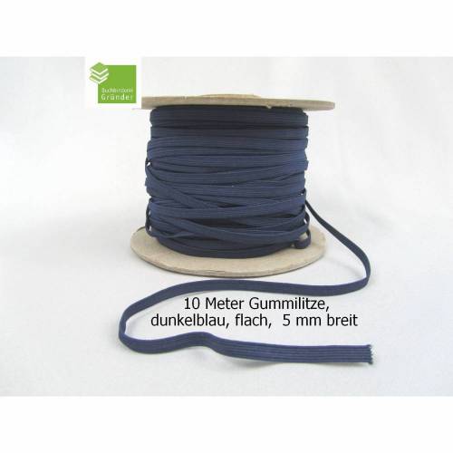10 m Gummiband, dunkelblau, flach, 5 mm, Elastikband, Bastelmaterial