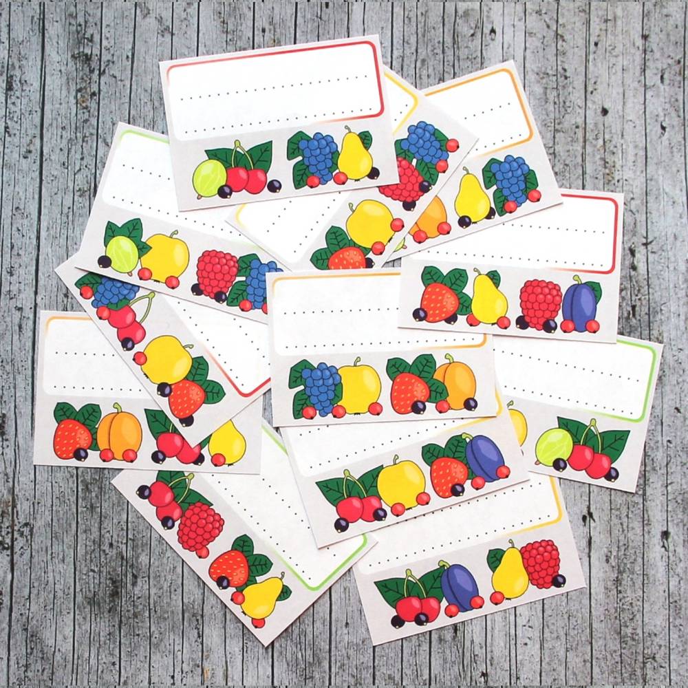 Einmachetiketten **Früchtchen2** von ZWEIFARBIG 12 Stück gummiertes Papier Etiketten Aufkleber Sticker