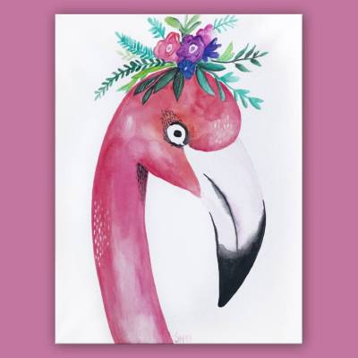 Flamingo Acrylbild handgemalt, 40x30cm