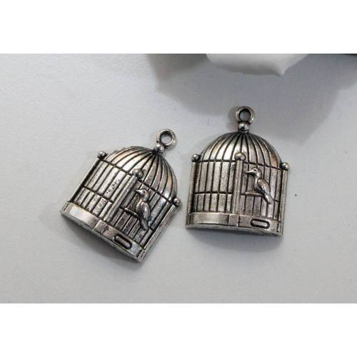 2 Anhänger Vogelkäfig, silberfarben, Schmuckzubehör, Schmuck basteln, Material, Trödel Dings da
