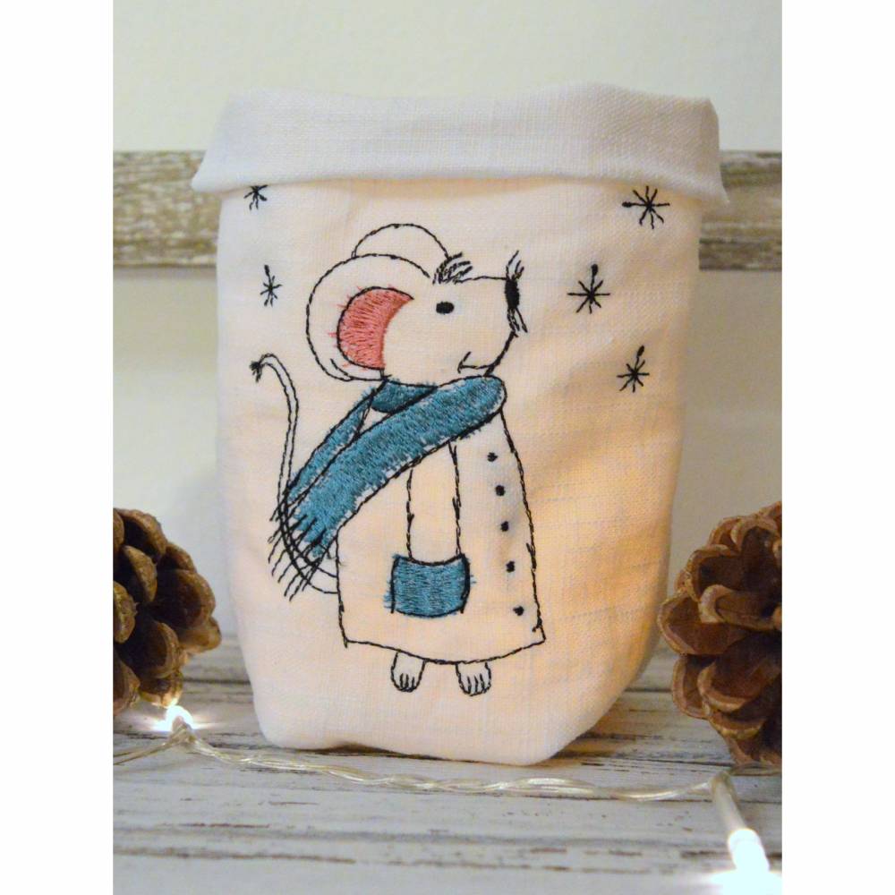 Stickdatei Wintermaus Redwork verschiedene Größen SET Bild 1