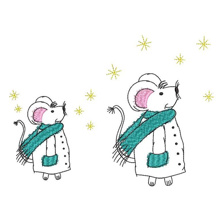 Stickdatei Wintermaus Redwork verschiedene Größen SET Bild 5