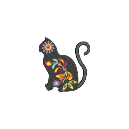 Stickdatei Katze mit Blumen Tribal  10x10 Rahmen Maschinenstickerei