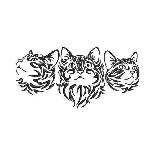 Stickdatei 3 Katzen Köpfe Face Tattoo Tribal Style  13x18 Rahmen Maschinenstickerei Katzenkopf