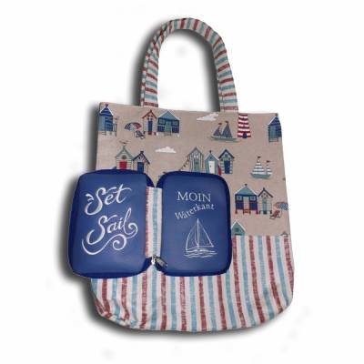 Maritime Falttasche Einkaufsbeutel mit Stickmotiv Moin Waterkant Segeln Einkaufstasche - Geschenk Geburtstag Weihnachten - faltbare Tasche Shopper Stofftasche Tragetasche
