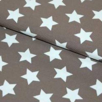 Baumwollstoff Jersey „weiße Sterne“ auf braun/Taupe – Meterware von little darling für Kleidung & Deko