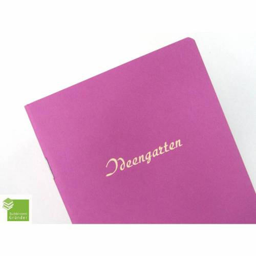 Notizheft, Ideengarten, DIN A6, eosin, Titel Prägung cremebeige, handgefertigt, Recyclingpapier
