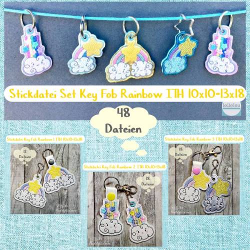 Digitale Stickserie "Key Fob Rainbow Set ITH" für den 10x10-13x18cm (4x4-5x7") Stickrahmen