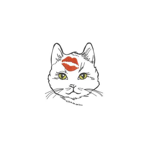 Stickdatei Katze mit Kuss 4 Größen 10x10 12x13 16x15 18x20 Maschinenstickerei Tiere  Krallen Pfote