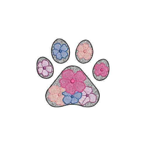 Stickdatei Pfote mit Blumen Katzen Hunde Maschinenstickerei Tiere  Krallen Pfote 2 Größen 10x10; 13x18 cm
