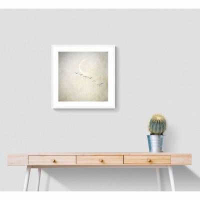 Mond und Kraniche, stimmungsvolle Wanddekoration für Schlafzimmer und Räume der Ruhe, Kunstdruck in cremeweiß