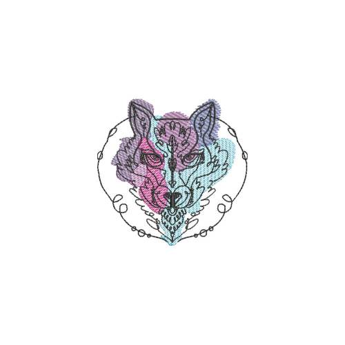 Stickdatei Wolf 3 Größen 10x10  13x18 20x30  Maschinenstickerei  Modern Art Clipart Cartoon abstrakt Watercolor