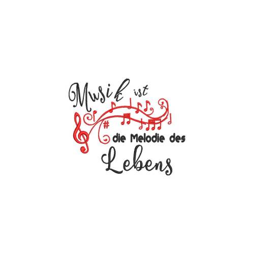 Stickdatei  Musik ist die Melodie des Lebens 13x18 Rahmen Kissenmuster Band Banner Herz Noten Violinschlüssel Spruch Text