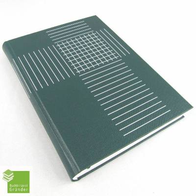 Notizbuch, DIN A4, weiße Linien geprägt, dunkelgrün, 290 Blatt blanko Recycling-Papier, Hardcover, handgefertigt, UNIKAT