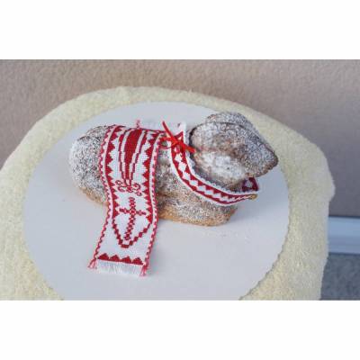 Osterdeko, Weiheset für das Osterlamm,  rot weiß Kreuzstich  