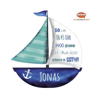 Wandtattoo: Segelboot - blau türkis - mit Name & Geburtsdaten personalisierbar