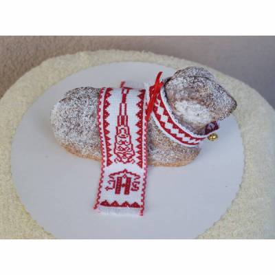 Osterdeko, Weiheset für das Osterlamm,  rot weiß Kreuzstich  