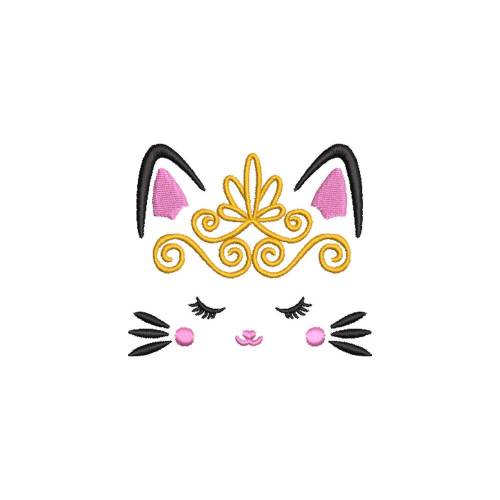 Stickdatei Katze mit Diadem 10x10  13 x 18 Rahmen Maschinenstickerei Cartoon Clipart Katze Gesicht Modern Art Diadem Girl