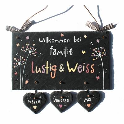 Handgemachtes Schiefertürschild für Familien – personalisiertes Willkommensschild mit Namen, wetterfest & einzigartig