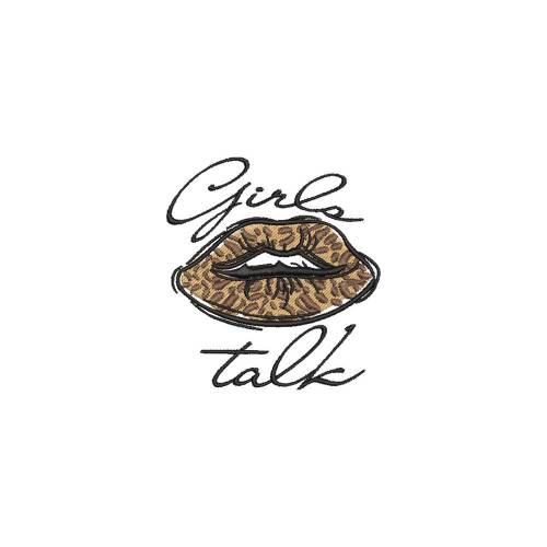 Stickdatei Girls talk 2 Größen 10x10 und  13x18 Rahmen Mund Leo Leomuster Lippen Leomotiv T-Shirt Muster