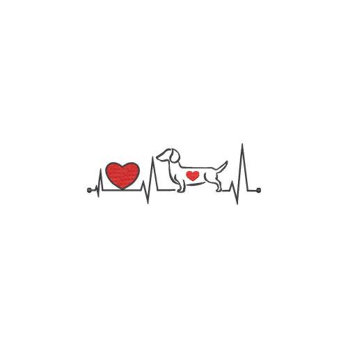 Stickdatei Herzschlag Dackel Outline stilisiert Dachshund Teckel Hund Herz Pfote 13x18 Rahmen Maschinenstickerei