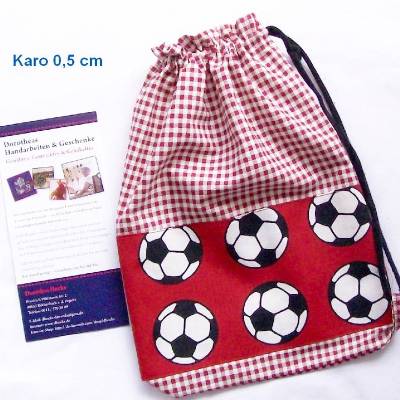 Turnbeutel, Sportbeutel, Gr. M 30x25 cm Sportbeutel mit Namen,Turnbeutel blau, rot, Fußball-Beutel, Sportbeutel Fußball