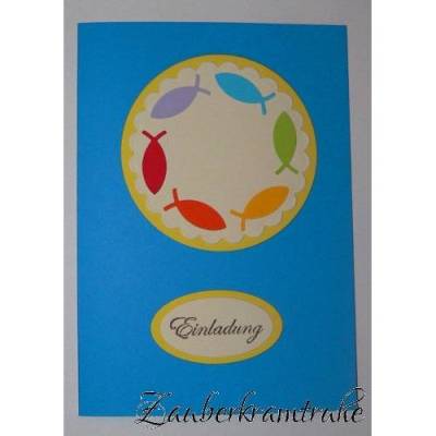 DIY-Set Regenbogenfische im Kreis - 10 Einladungen für Taufe, Kommunion, Konfirmation Regenbogen Fische Bastelset Karte Einladung