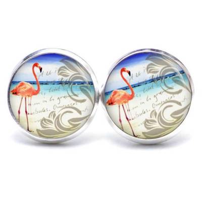 Ohrstecker Flamingos Strand Meer Sonne - verschiedene Größen - Edelstahl